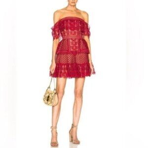 Self Portrait Classic Red Lace Off Shoulder Party Cocktail Dress Size US 2